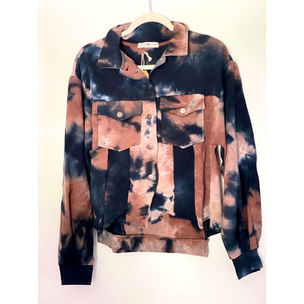 Natural Life Boho Cropped Oversized Jacket Size XS-Small Tie Dye Raw Hem NEW